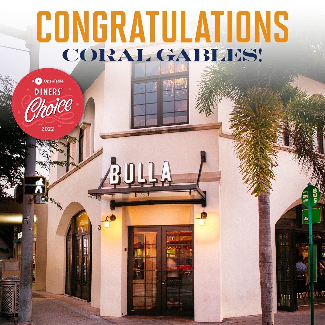 Bulla Coral Gables OpenTable Diner's Choice Award