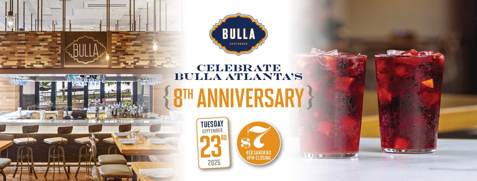 Red sangrias at Bulla Atlanta served during the restaurant’s 8th Anniversary celebration with exclusive food and drink specials.