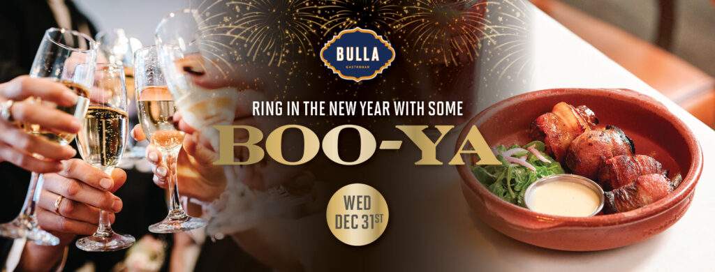 New Year’s Eve prix fixe dinner menu with 4 courses, cava toast, and $65 holiday celebration at Bulla Gastrobar"