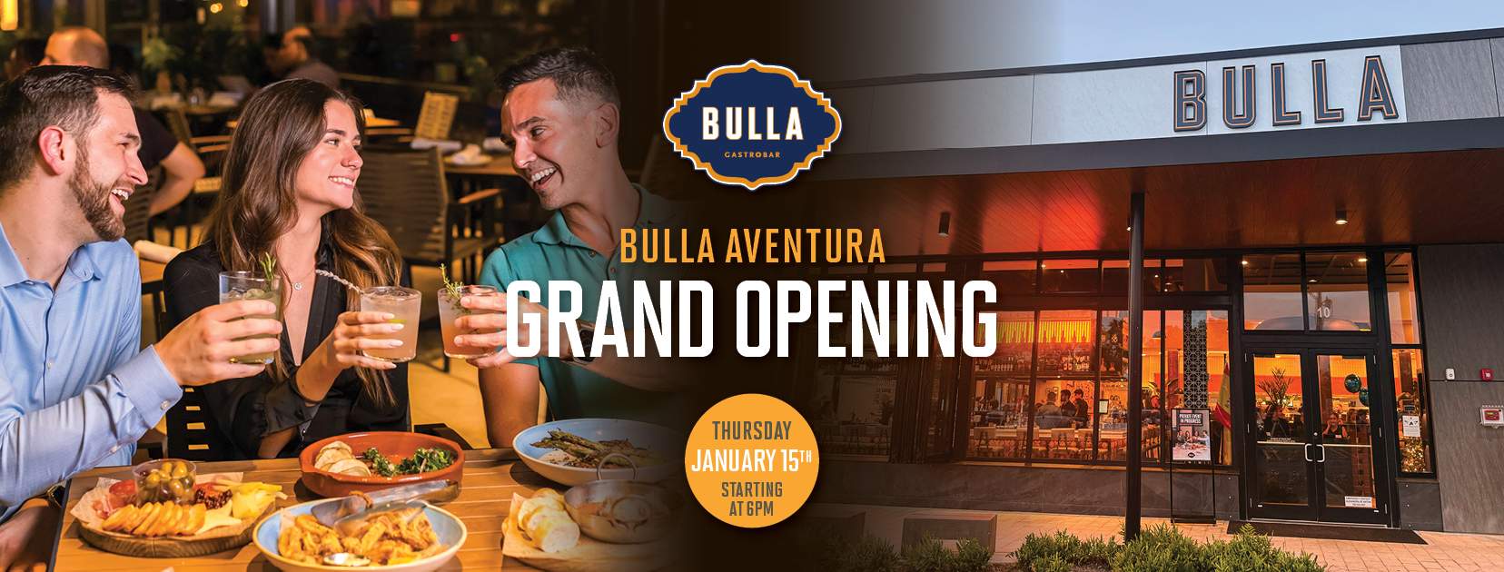 Ribbon-cutting ceremony at Bulla Gastrobar Aventura during the grand opening celebration.