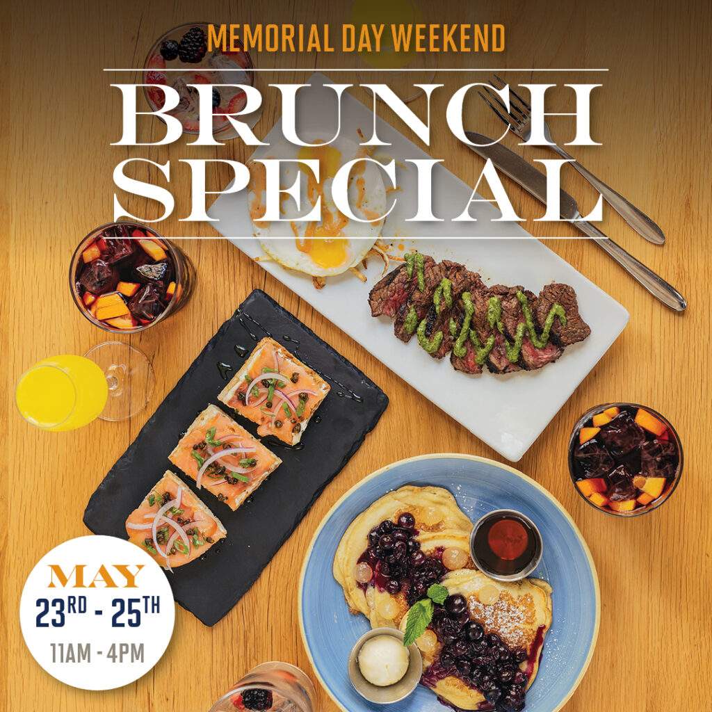 Bulla Gastrobar Memorial Day Weekend Brunch Special featuring Spanish-inspired brunch dishes, cocktails, and mimosas. Available May 23–25 from 11 AM to 4 PM.