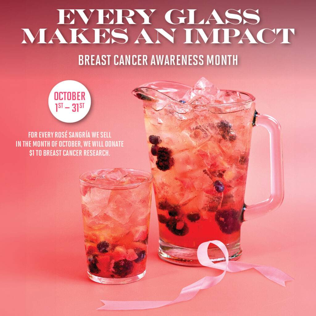 Bulla Gastrobar Rosé Sangría promotion for Breast Cancer Awareness Month with $1 donation per drink sold in October
