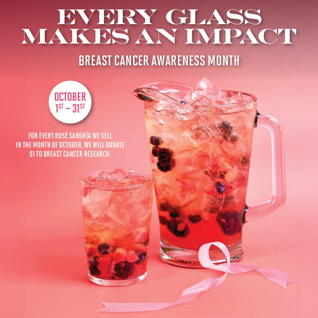 Bulla Gastrobar Rosé Sangría promotion for Breast Cancer Awareness Month with $1 donation per drink sold in October