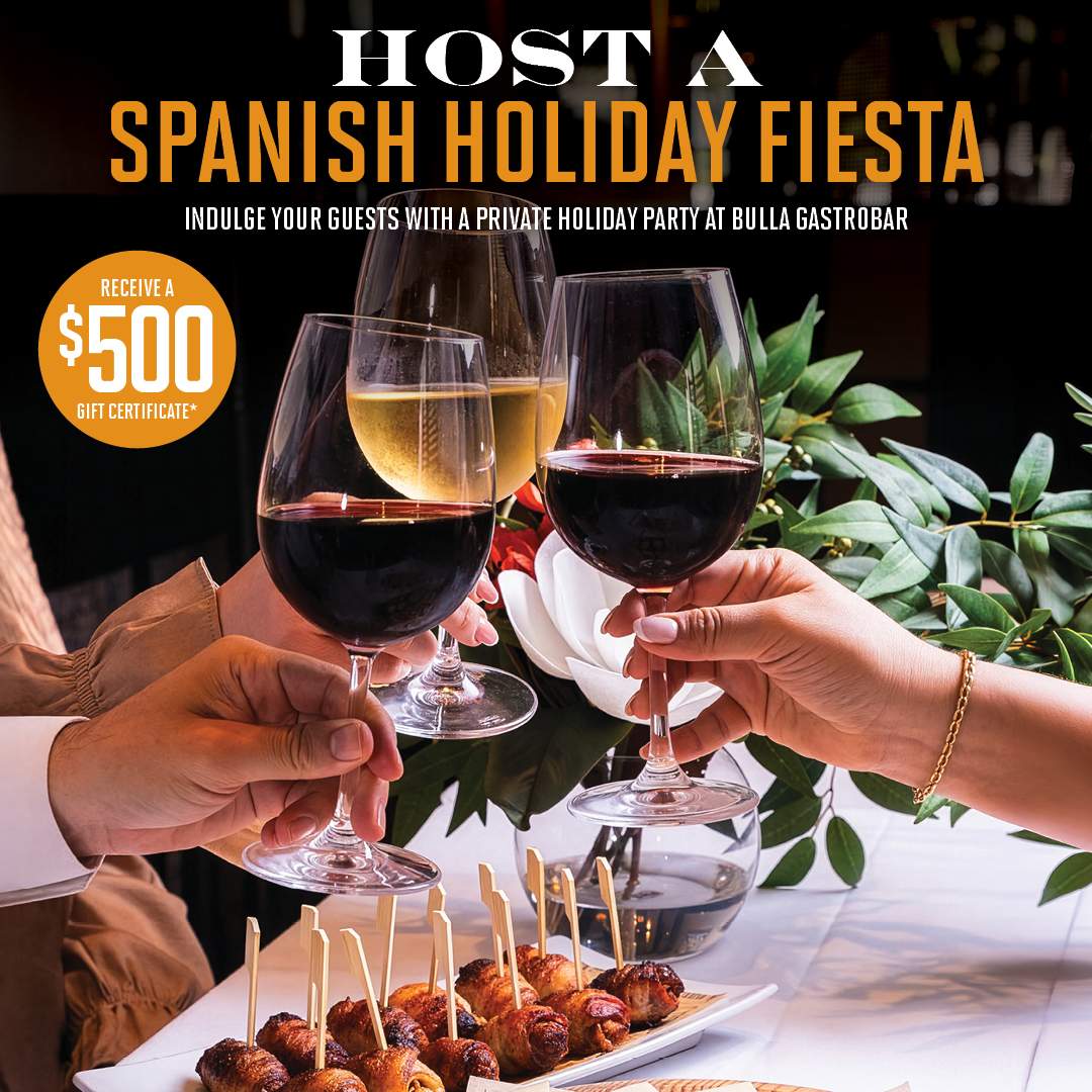 Bulla Gastrobar Spanish holiday party with wine, tapas, and a $500 gift certificate promotion