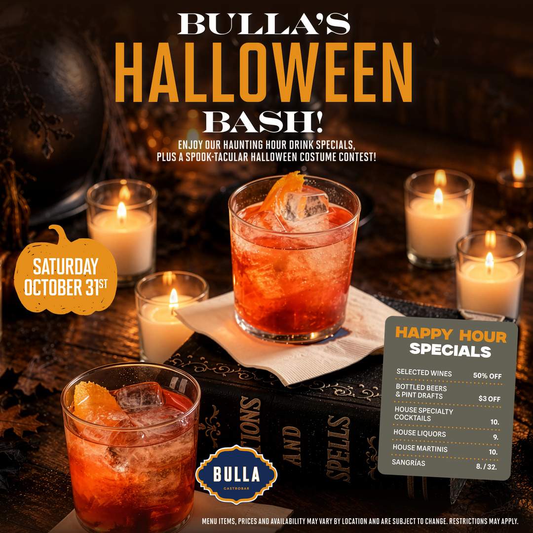 Bulla Halloween Bash with cocktails and Halloween decorations on Saturday October 31